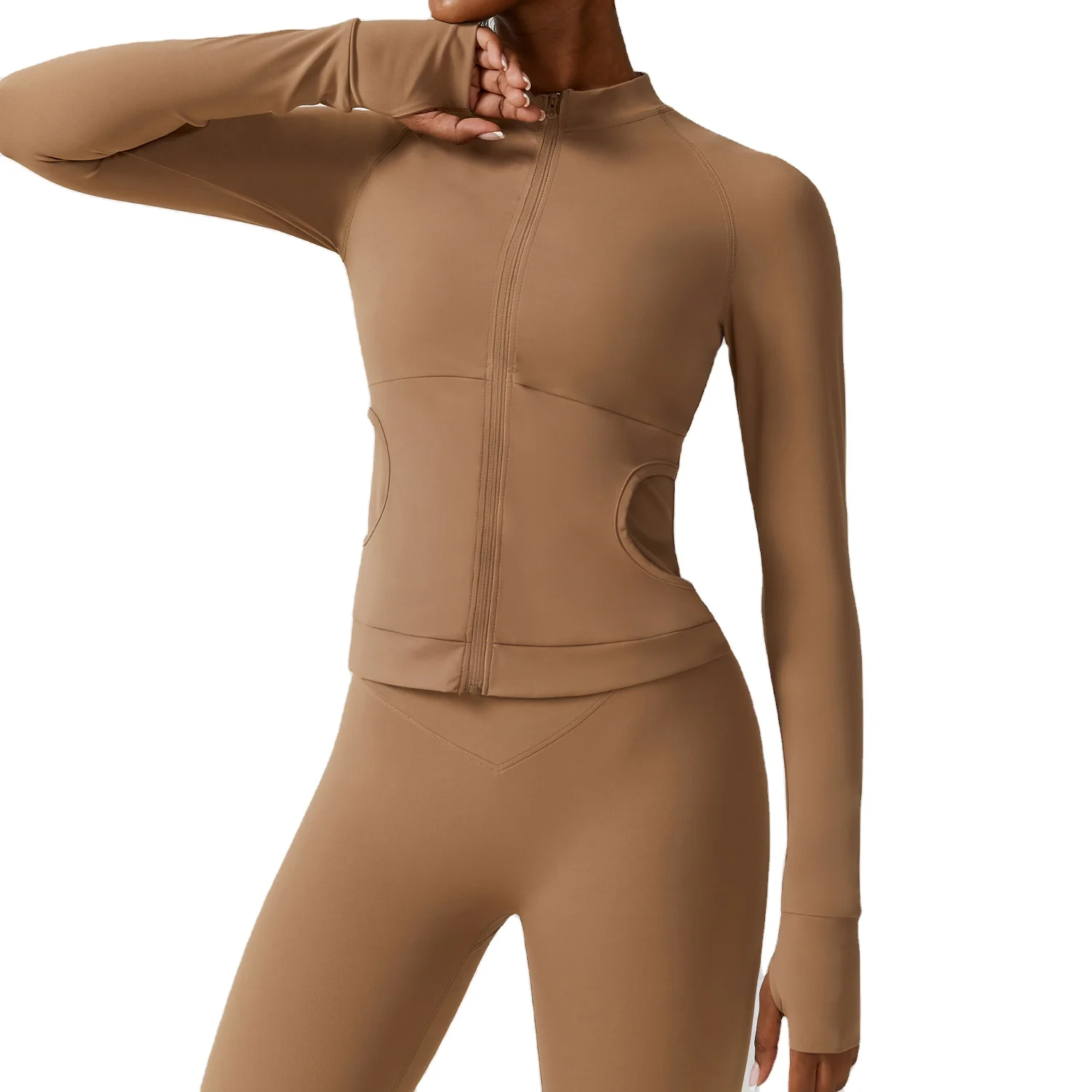 Wholesale Athletic Activewear Clothes Seamless Workout Clothing Women Sportswear Yoga Wear long sleeve t shirt zipper coat