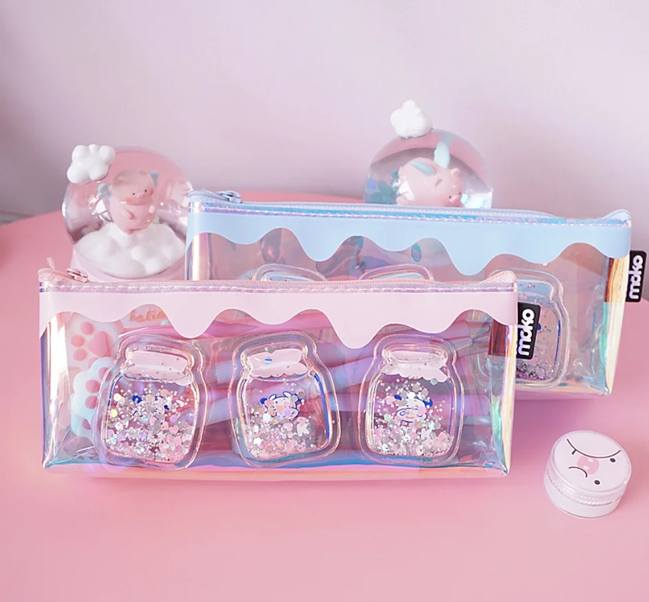 designer transparent pencil case glitter bags, clear pvc sequin pencil case zipper custom