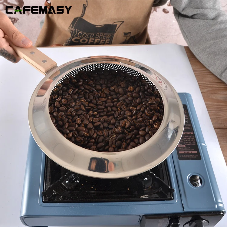 Cafemasy Korean Style Stainless Steel Coffee Roaster Bean Net With Wood Handle Coffee Bean Baking Cage