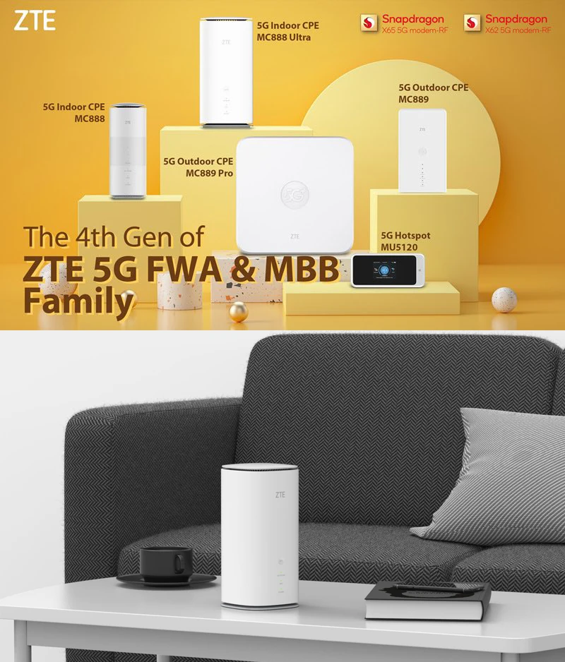 ZTE MC888 PRO SDX62 2.7Gbps WiFi 6 AX5400 5G CPE Router With Sim 2 RJ45 Gigabit 1 RJ11 Port