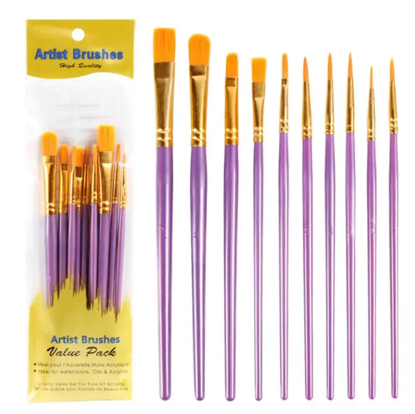 Best Selling 10Pcs Set Drawing Oil Art Painting Brush Watercolor