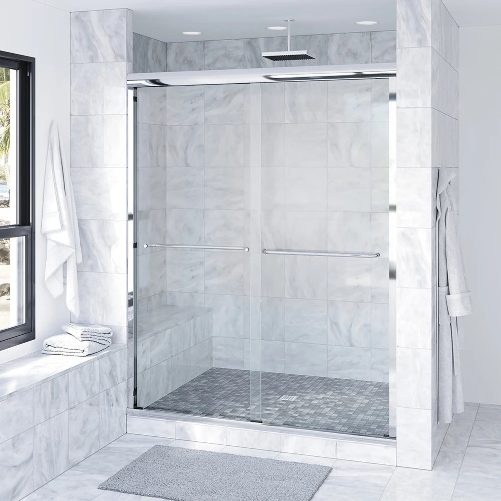 Strada Semi framed Aluminum  bypass sliding shower with 8mm 10mm tempered glass double sliding bathroom door