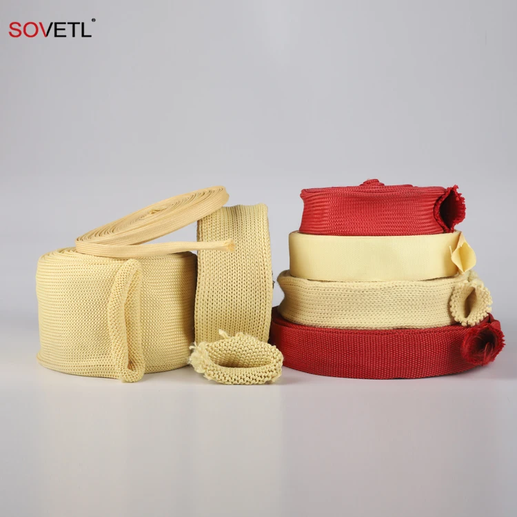 Aramid Tubular Webbing Hollow Sleeve Fire Proof Red Color  Heat Insulation Double Layer Woven Kevalrs Aramid Tubular  Webbing