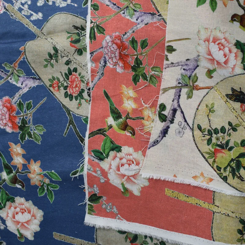 Linen Clothing Wholesale Beautiful Patterns Flower And Bird Pattern Custom Printed Fabric Design