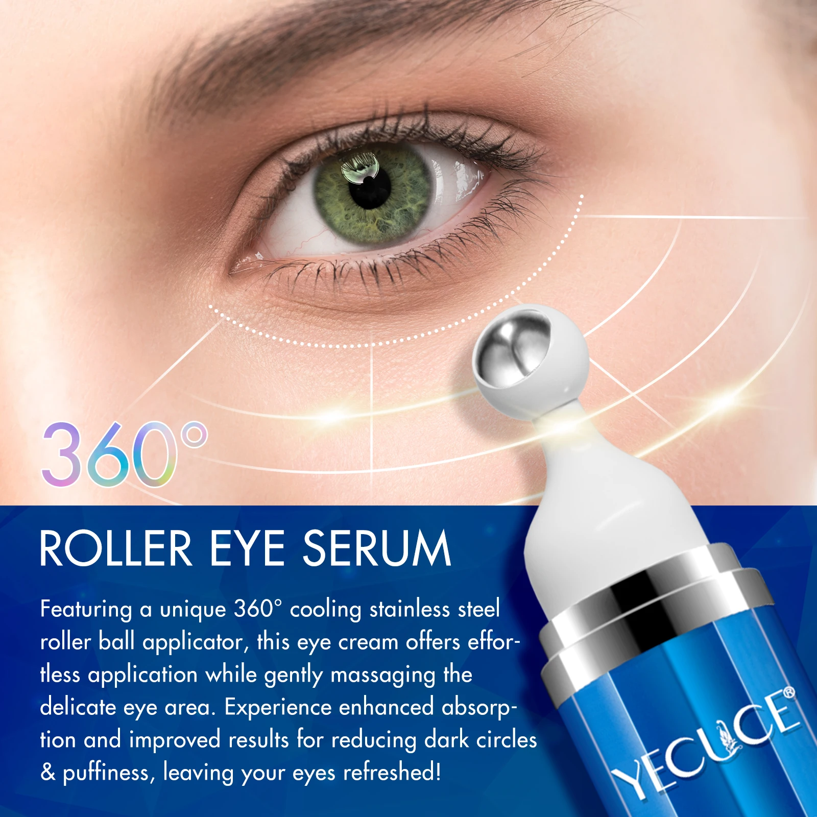 YECUCE 15ml Eye Cream Advanced Under Eye Serum with Caffeine Retinol Hyaluronic Acid for Puffy Eye Bags Dark Circles Wrinkles