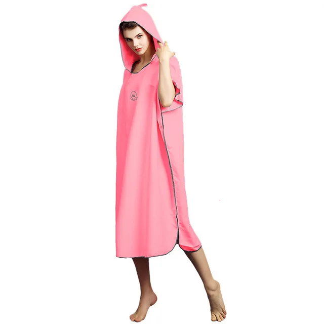 Hiturbo Instant dry absorbent microfiber suede beach surf cape Swimming towel plain hooded changing robe