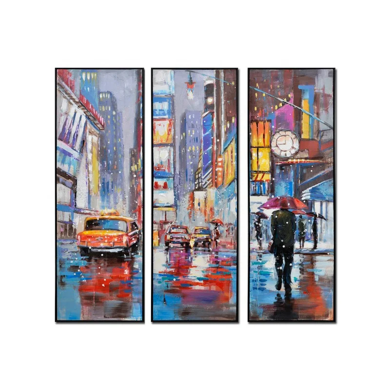 
3 panel combination cityscape handmade colorful canvas painting wall art 