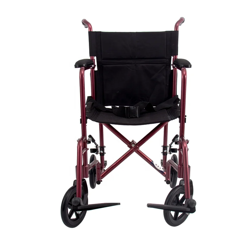 Aluminum Wheelchair Transport Chair With Fixed Full Length Armrest Seat Width 17 Inch