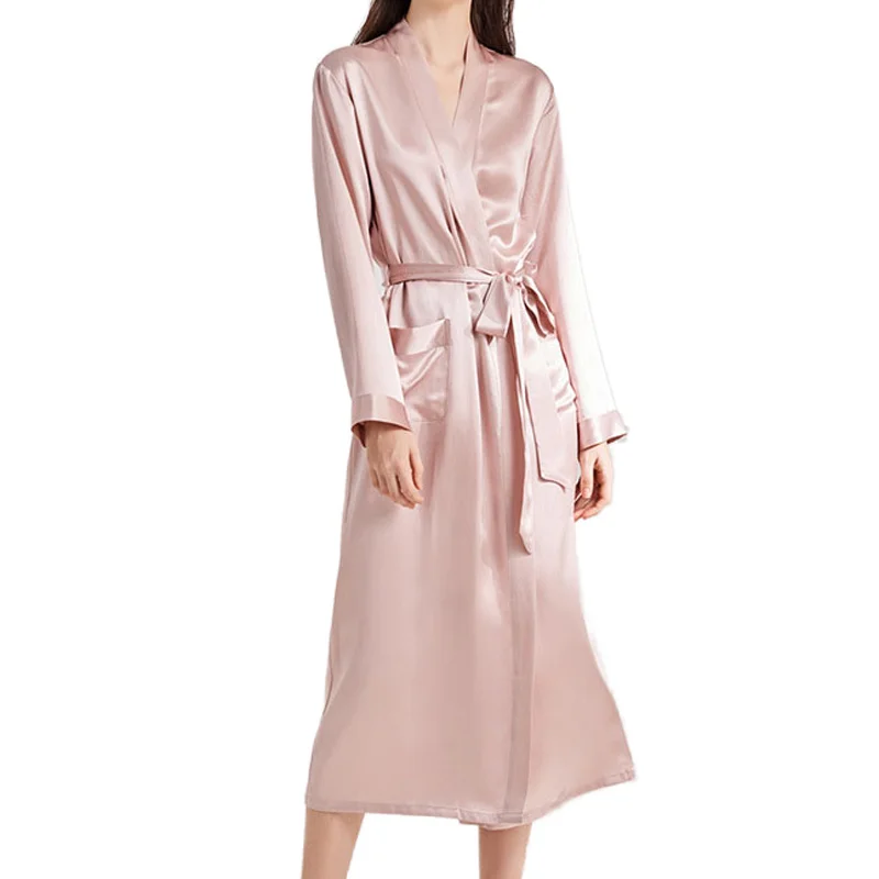 Wholesale Custom 100% Silk Night Dress Robe Set  Solid Luxury Long Silk Women Robes homewear