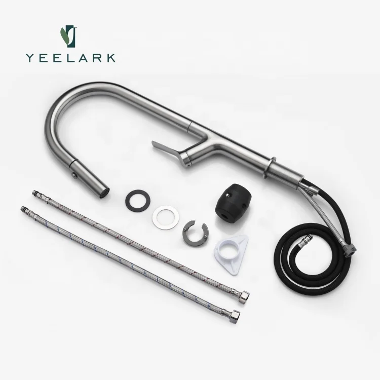 Manufacture 360 Swivel Spray Gooseneck Pull Down Stainless Steel 304 Hot Cold Mixer Single Handle Kitchen Faucet