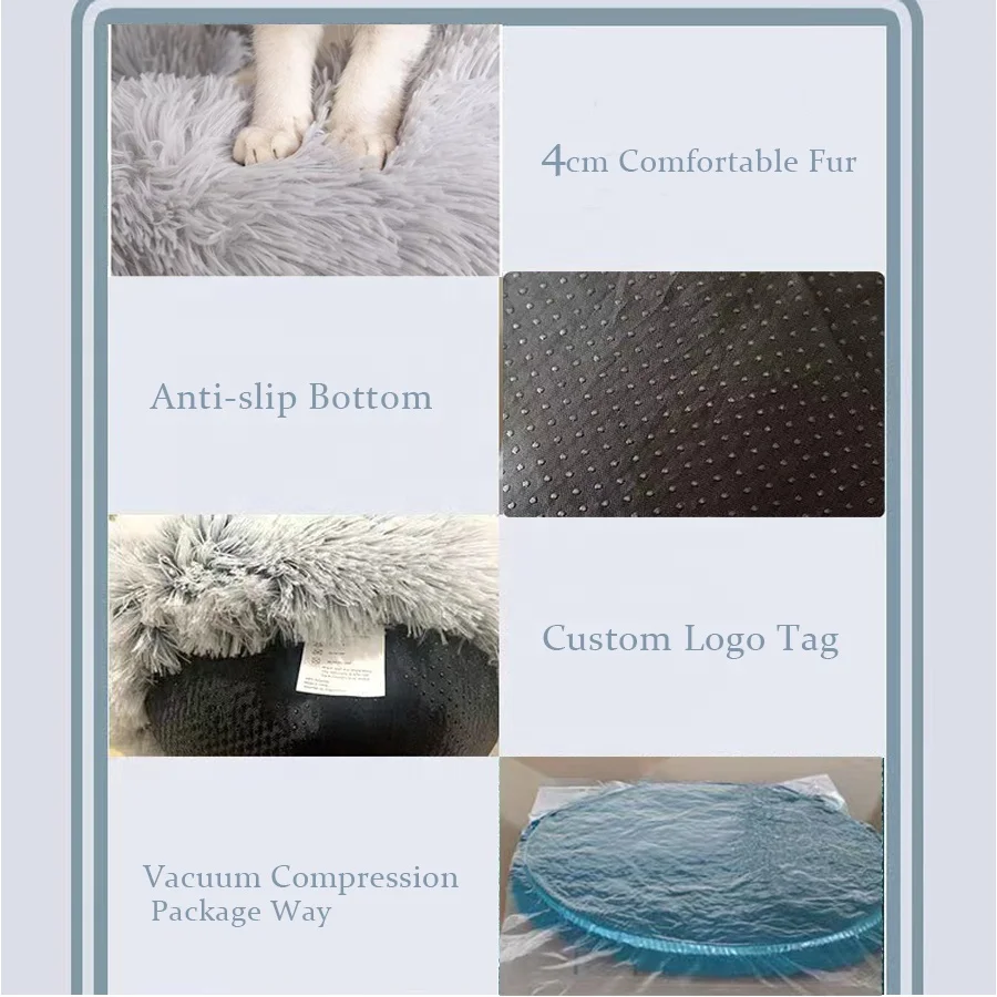 Wholesale Washable luxury plush Fur Pad cushion Winter Warm Stuffed Sleeping Sofa Pet Nest Donut House Soft Round cat dog bed