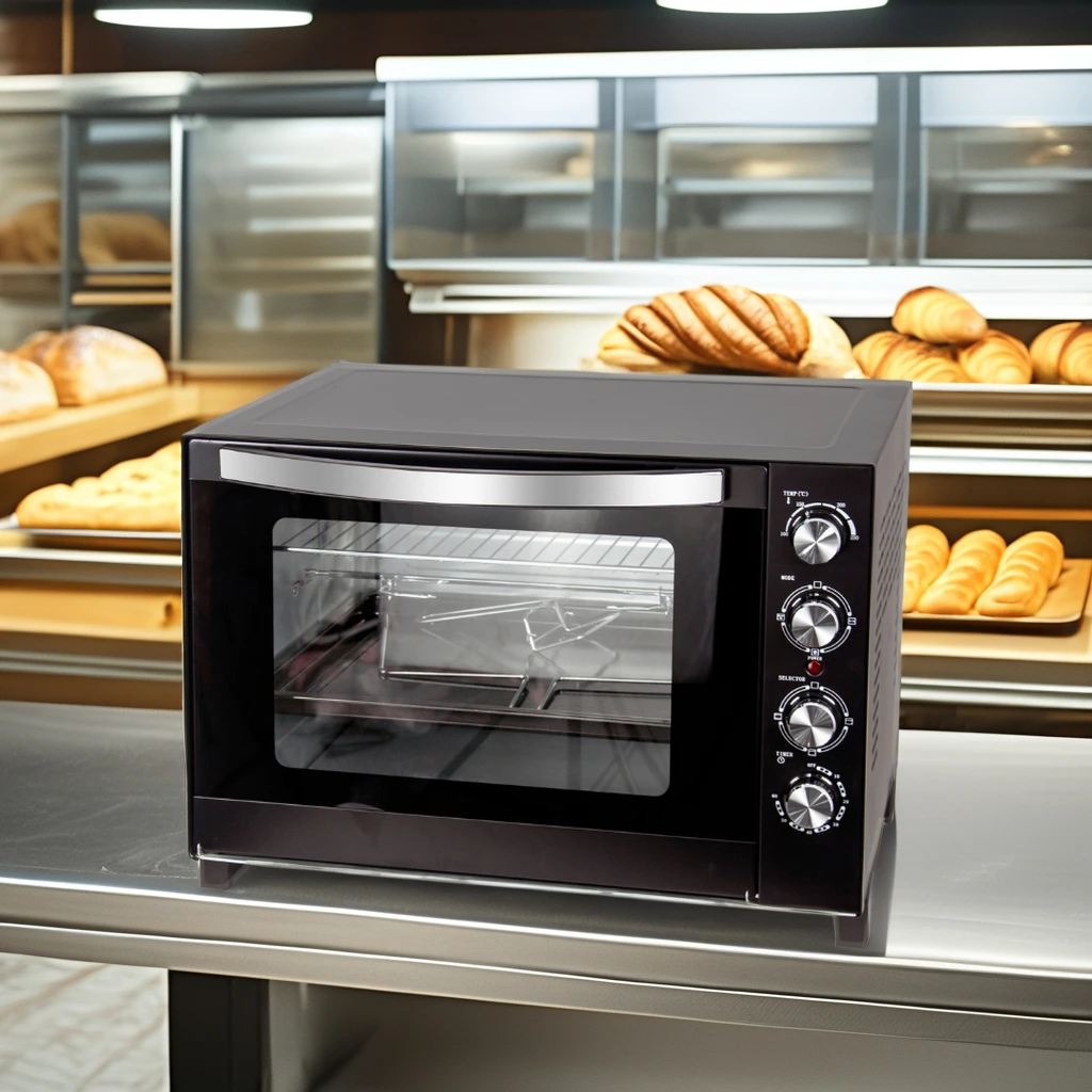60L/68L Electric Oven with 4 Stainless Steel Heating Elements, 2000W Power, and 60-Minute Timer for Precision Cooking.
