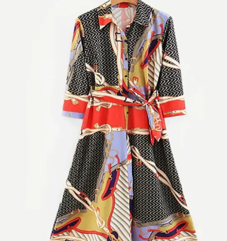 Женское Повседневное платье-рубашка с длинным рукавом и абстрактным принтом