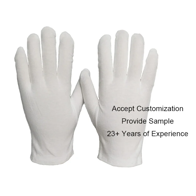 Chinese Supplier 21.5-24.5cm Size Moisturizing Oil-Resistant Working Thickened Type White Cotton Gloves