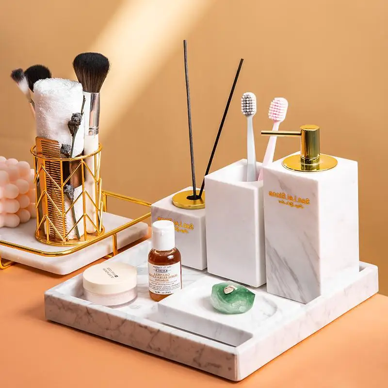 Newest Design Custom Indian Handmade White Marble Square Bath Set And Bathroom Accessories For Hotel Decoration Home Decoration