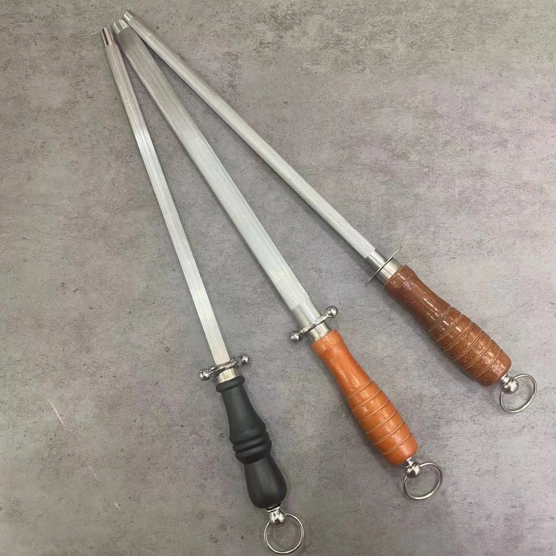 factory high quality round oval flat Wooden handle carbon steel grinding stick knife blade sharpener