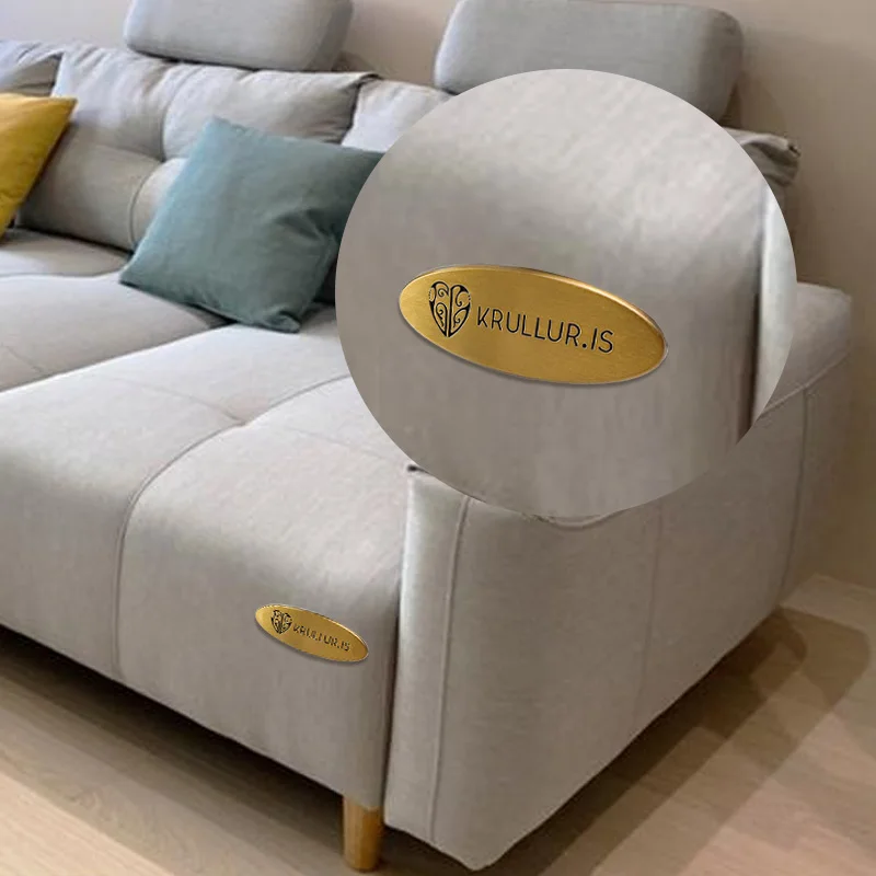 High quality custom equipment brand sticker logo embossed metal furniture tag for sofa