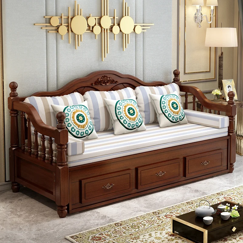 Household wholesale fabric solid wood living room furniture sofa bed