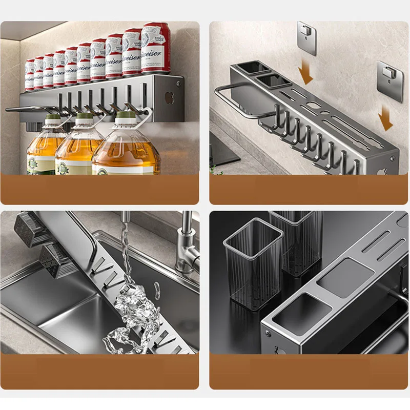 Carbon Steel Kitchen Knife Spoon Utensils Holder Wall-mounted Kitchen Storage Rack