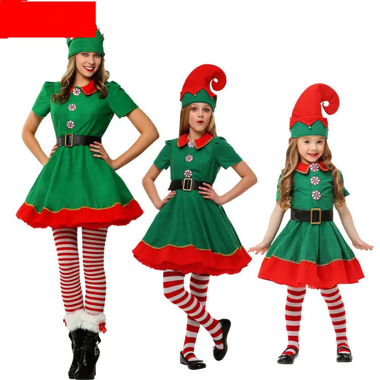  Children men women Christmas Halloween adult elf green family parent-child cosplay costume