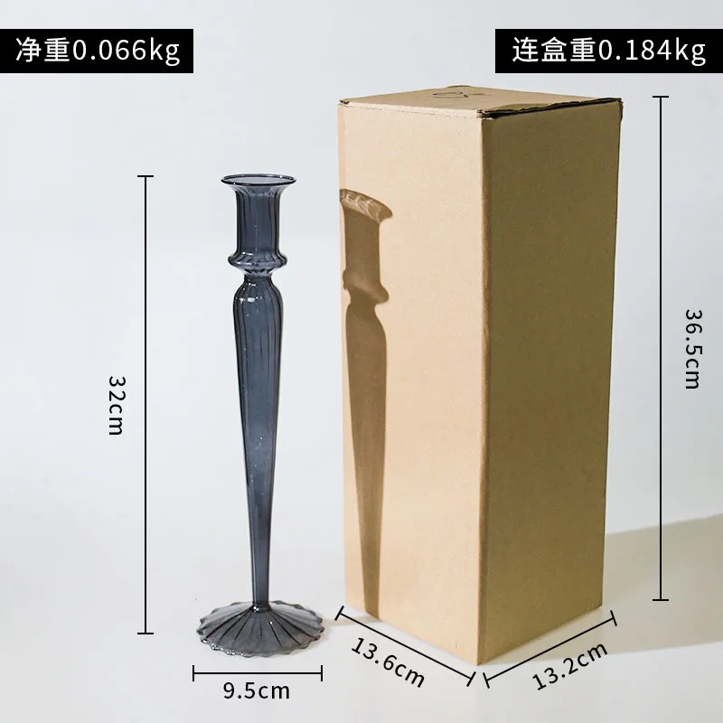 home decor tall clear crystal glass decorative black pillar candle holder for wedding decoration