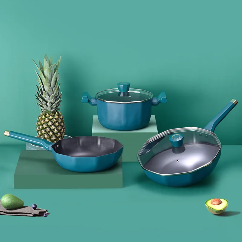 3 Pcs Home Kitchen Aluminum Cookware Sets Non Stick Pans