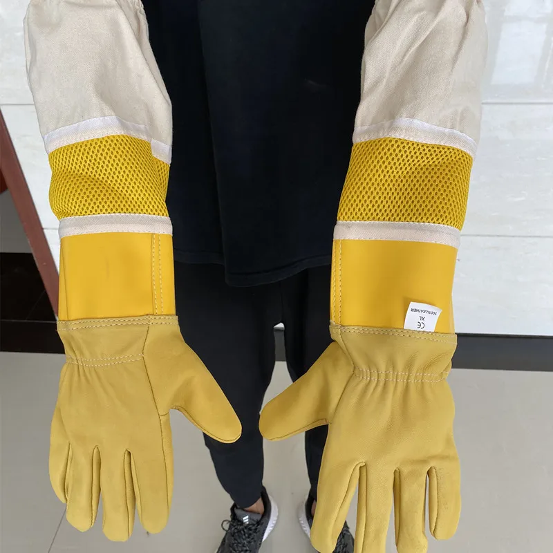 Beekeeping equipment  plus size long mesh protective white sheepskin glo ves  for beekeeper