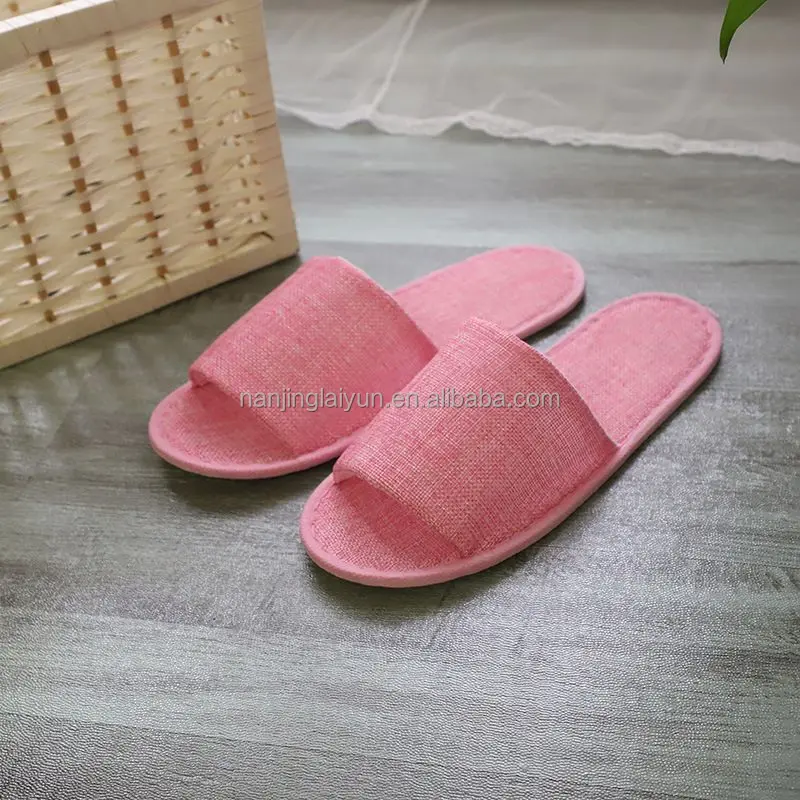 Custom cheap plain linen EVA half pack disposable beauty salon home stay hotel slippers
