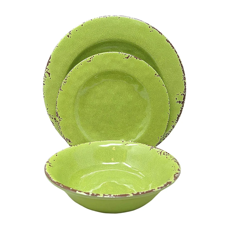 Fashionable Safety And Health Plates Sets Dinnerware, Dishwasher Safe Green Plate Set Rustic 12 PCS Unbreakable Dinner Sets