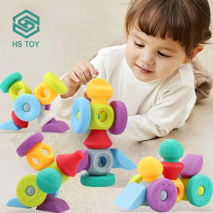 HS DIY Early Educational Soft Glue Silicone Baby & Toddler Toys New Soft Play Building Blocks Puzzle With 13 PCS