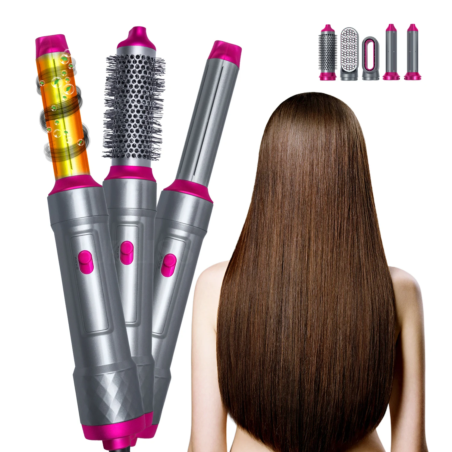 Ready To Ship 5 In 1 Hair Styler Hot Air Brush Interchangeable Brush Heads One Step Hair Drying Straightener