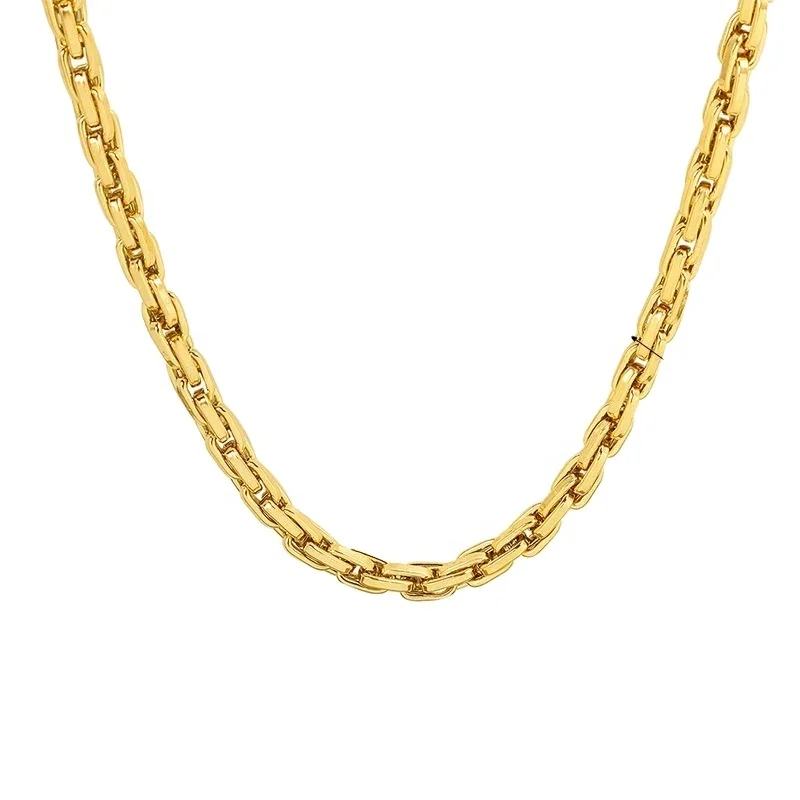 6mm Thick 18K Gold Plated Gold Plated Stainless Steel Cuban Link Chain  Rope Twist waterproof Women Chain Necklace