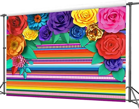 Mexican Theme Party Striped Backdrop Paper Flowers Background Party Decoration for Cake Table Decor Photo Booth Fiesta