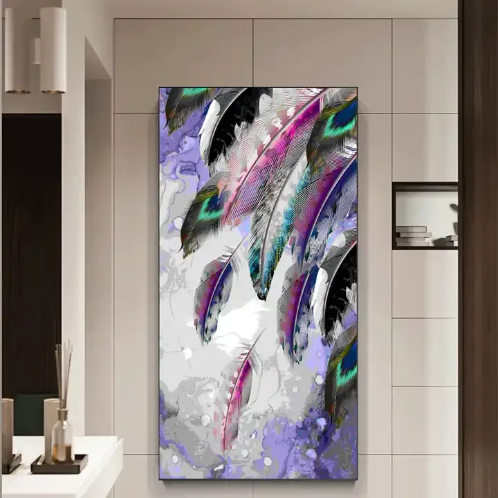 Canvas Painting Factory Drop Shipping Abstract Color Feather Canvas Painting For Home Room Decor.
