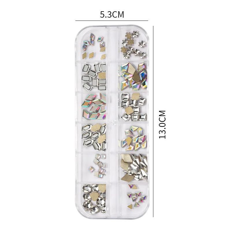 Free sample Nail Salon Professional Flat Back Mixed Crystal Nail Art Rhinestone AB Color Box DIY Nail Art Accessories