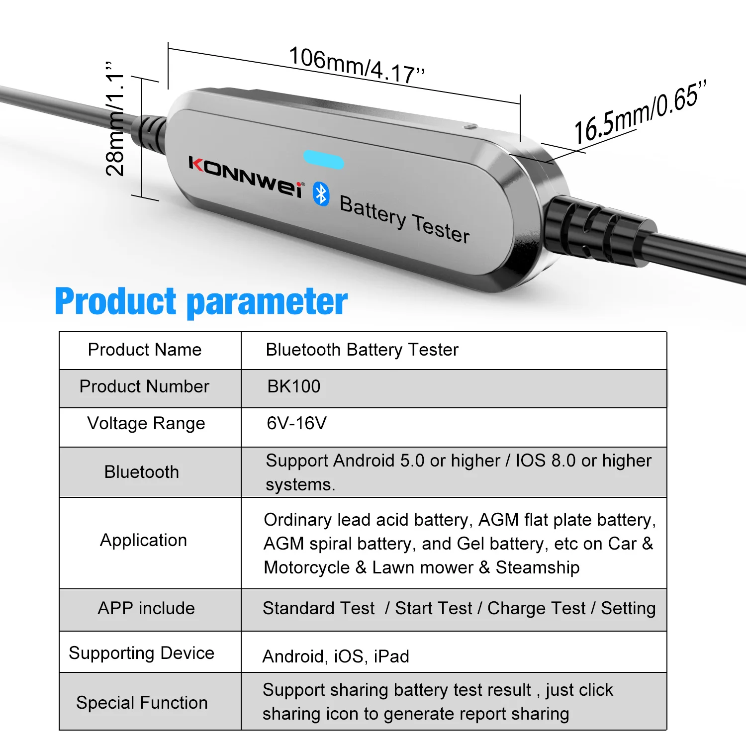 Bluetooth-тестер KONNWEI BM2 BK100 для автомобильных аккумуляторов устройство проверки свинцово-кислотных и литиевых батарей с бесплатным