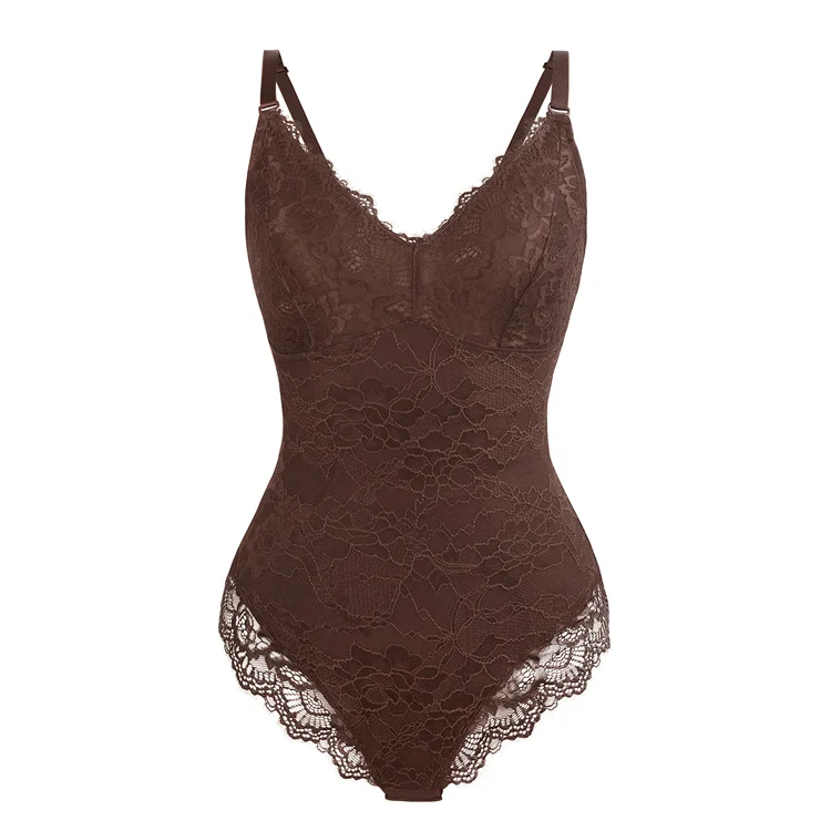 HEXIN Good Quality Lace Lingerie Bodysuits Seamless V Neck Shapewear Bodysuit Full Body Shaper