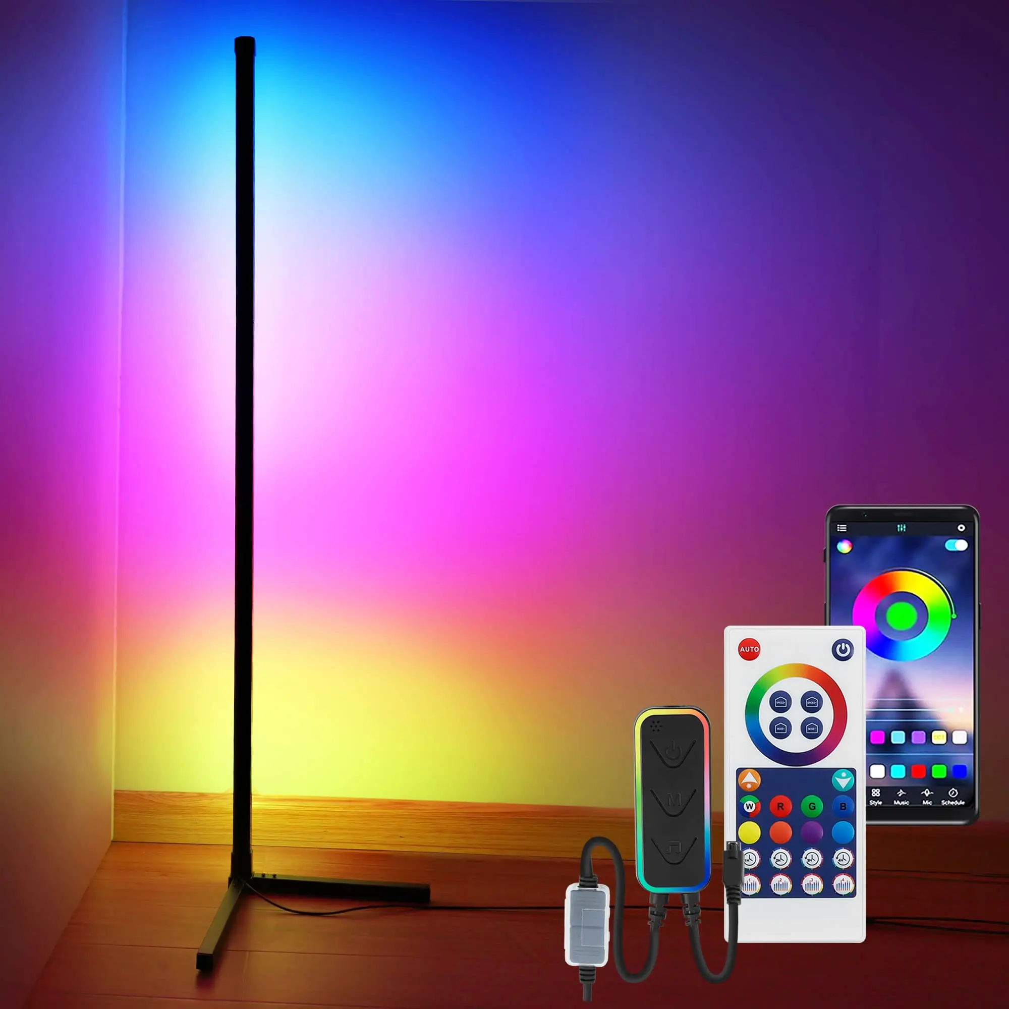 LED Floor Lamp Corner Mood Light RGB Color Changing Mood Dimmable Music Sync with APP & Remote Control for Living Room