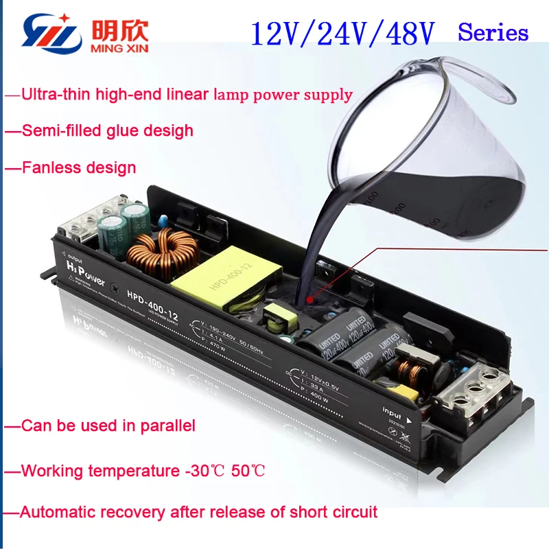 Ultra thin slim led power supply dc 12v 24v 48v 60w 100w 150w 200w 300w 400w LED linear lighting power supply 12v 60w