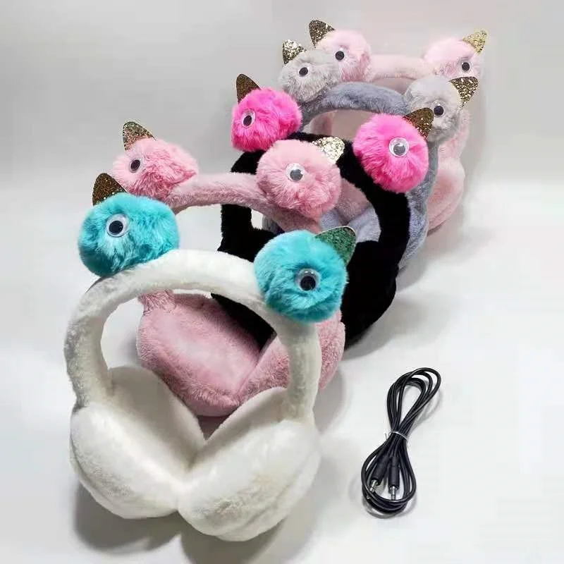 Cute Animal Shape Christmas Gift 2 In 1 Winter Warm Fluffy Plush Earmuff Headphones