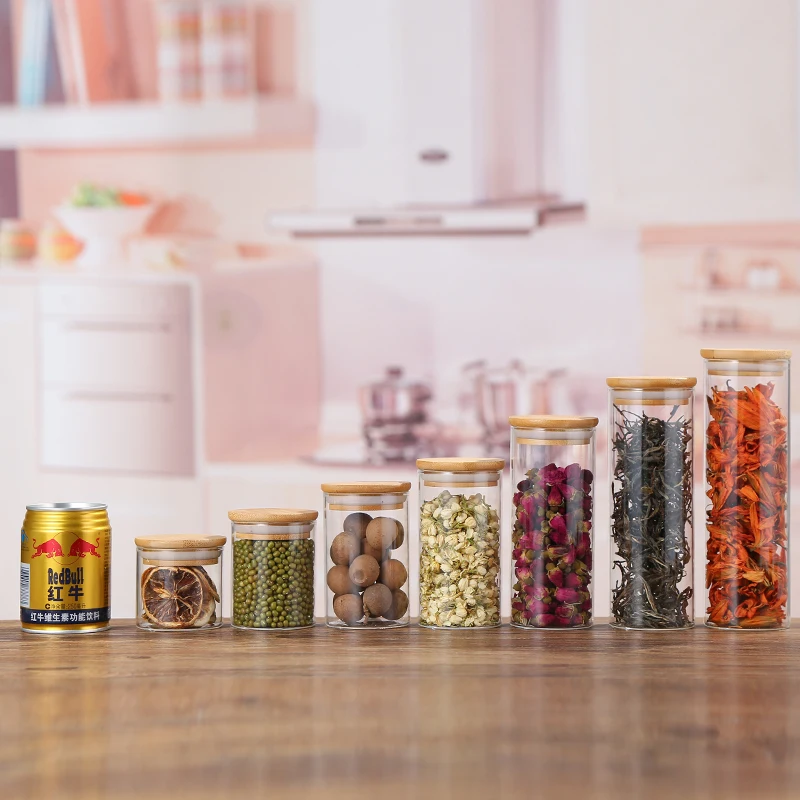 
3.5oz 18oz Airtight Food Storage Container Kitchen & Pantry Organization Containers - BPA-Free for Flour Cereal with Wooden lids 