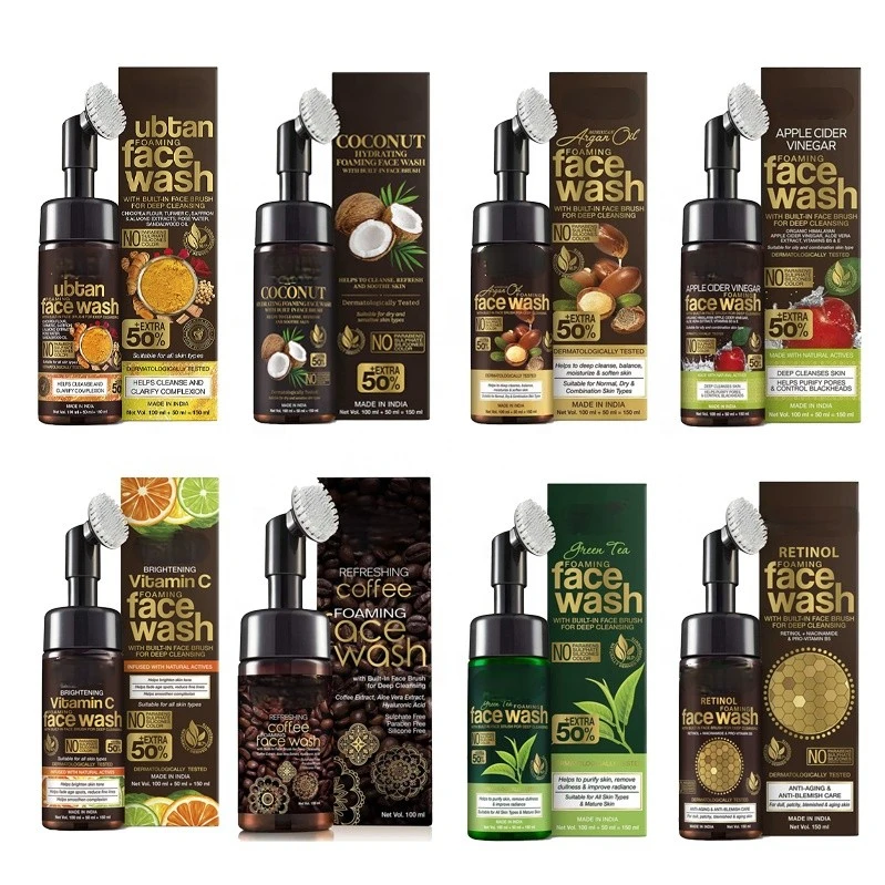 Private Label Vitamin C Foam Face Wash Retinol Coffee Green Tea Coconut Bubble Facial Cleanser for Skin Brightening
