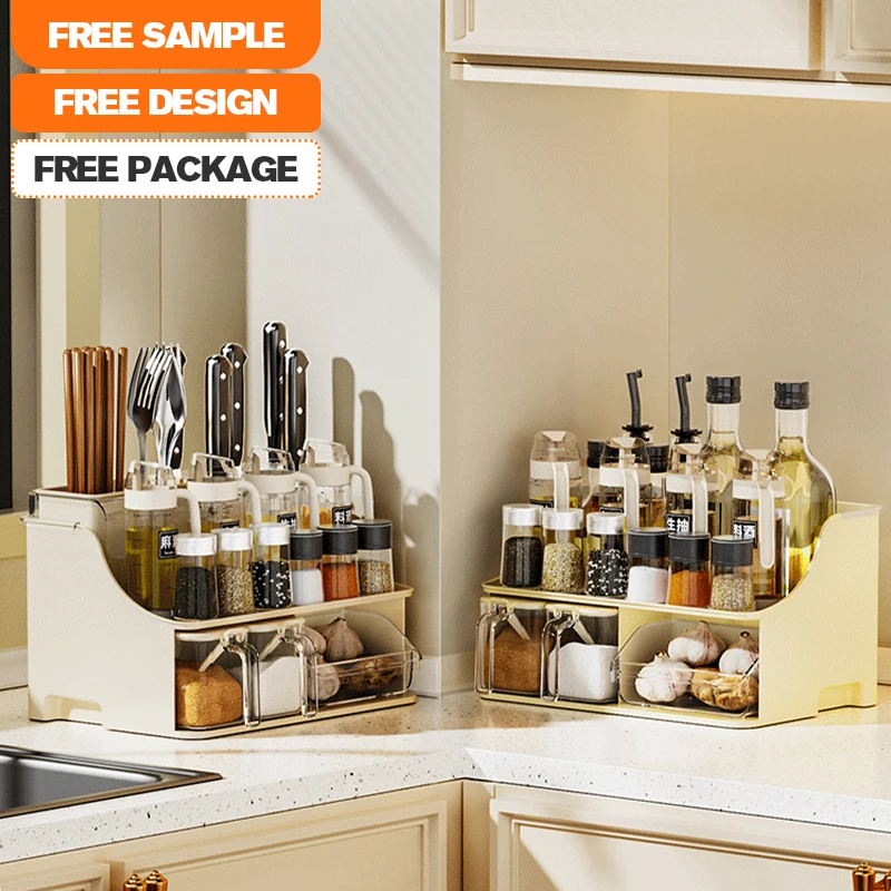 Three-Layer Standing Type Chopsticks and Condiment Bottle Storage Rack Kitchen Tools Plastic Storage Rack