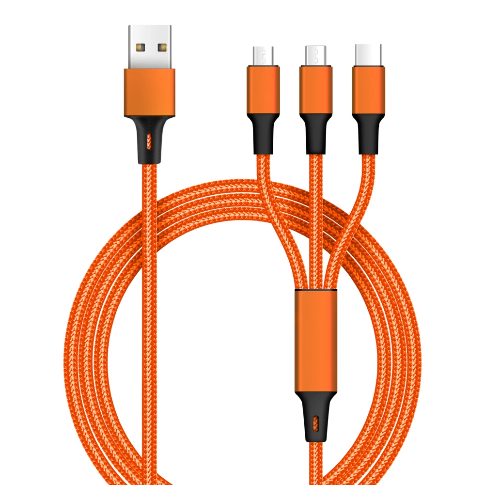High Quality 3 In 1 Usb 1.2M  3A Cable  Charging cable for Android Micro USB, USB-C All Mobile Phones