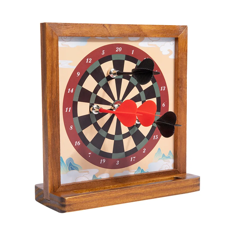 Wooden Double-sided Magnetic Dart Board Hand Eye Coordination Set Tabletop Game Wooden Toy Parent-child Interaction