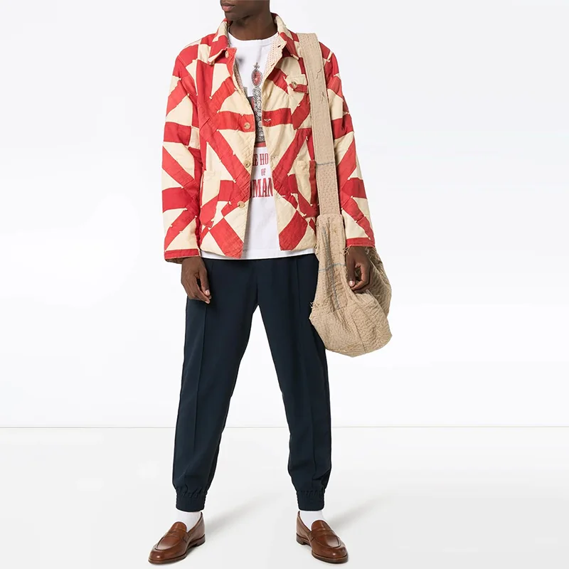 2020 New Fashion Spring Cotton Red Pattern Overalls Quilted  Shirt Jacket Mens