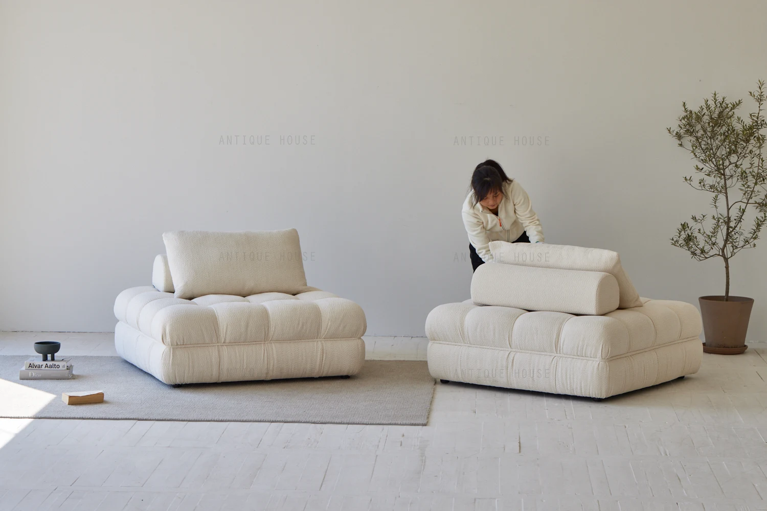 New French japandi living room furniture modern sectional sleeper live sofa set nordic designer cloud modular sofa and couch