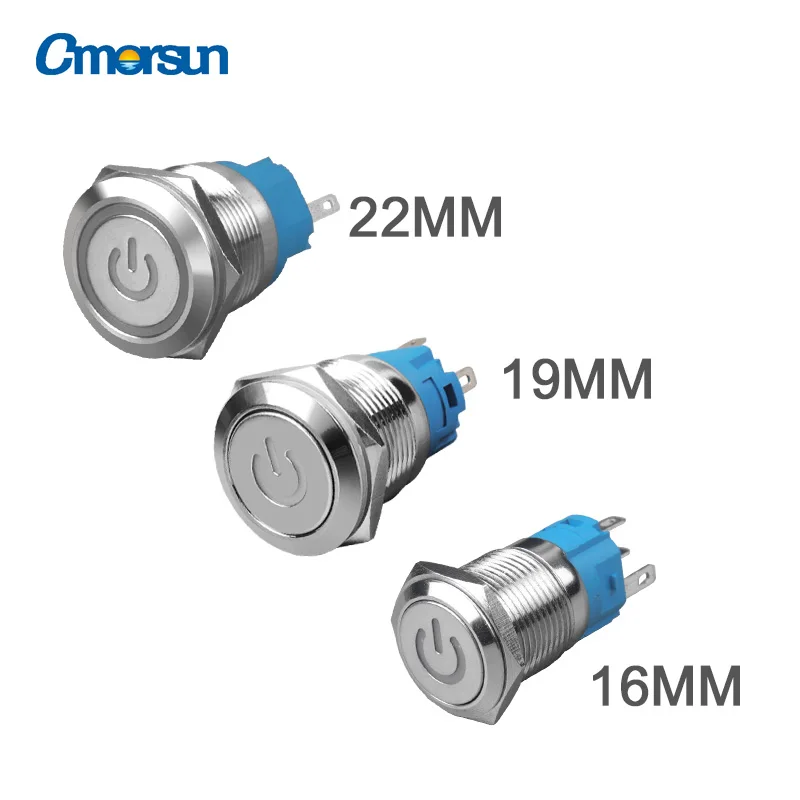 CMORSUN lamp switches IP67 wired waterproof push button switches and 19mm 5 pin ring illuminated 12volt