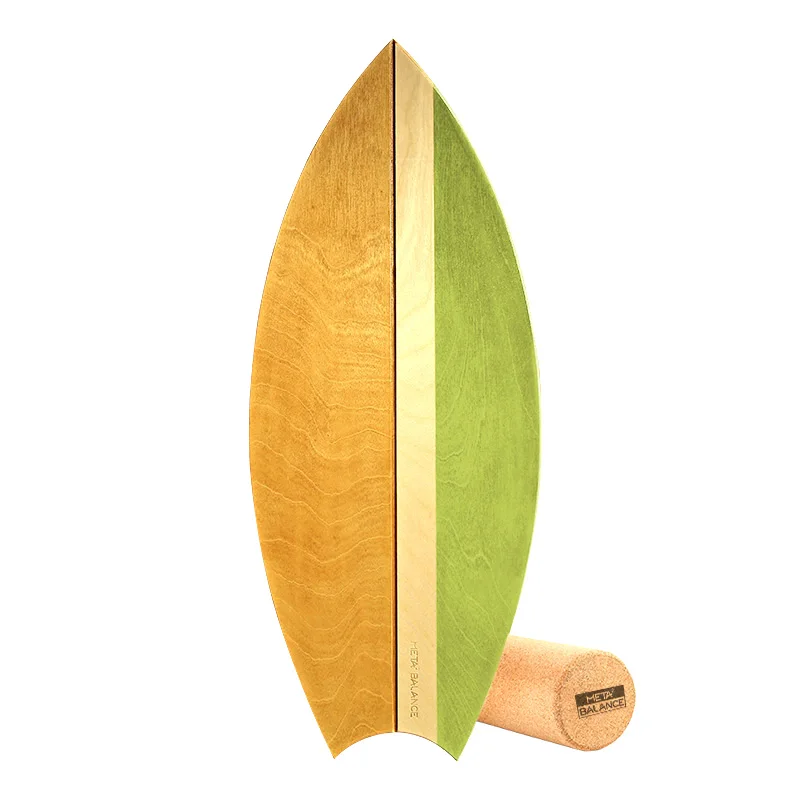 Meta2Balance  Custom Fish Surf Shape Wooden Balance Board Trainer Cork Roller Board prancha de equilibrio and wakesurf board