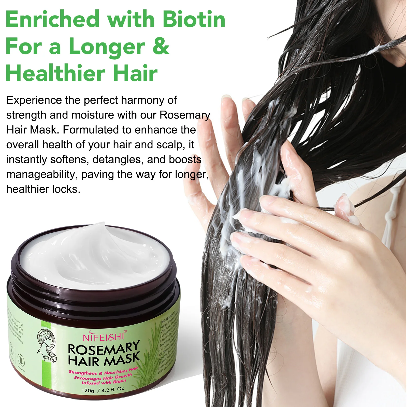 NIFEISHI Private Label Natural Organic Vegan Keratin Collagen Rosemary Hair Mask for Damaged Hair Strengthens Nourishes